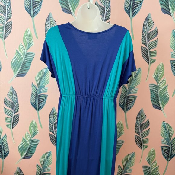 Lana Colorblock Midi Dress | Blue & Teal | Size L - Picture 3 of 4